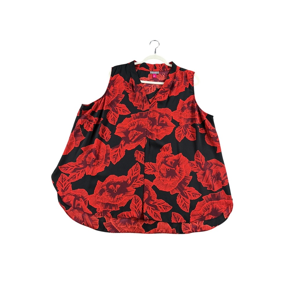 Vince Camuto Womens 3X Red Black Floral Sleeveless V-Neck Blouse Top 9257034